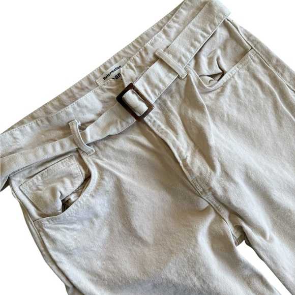 Reformation Cynthia Belted High Rise Straight Jeans Ivory Cream - Picture 4 of 10